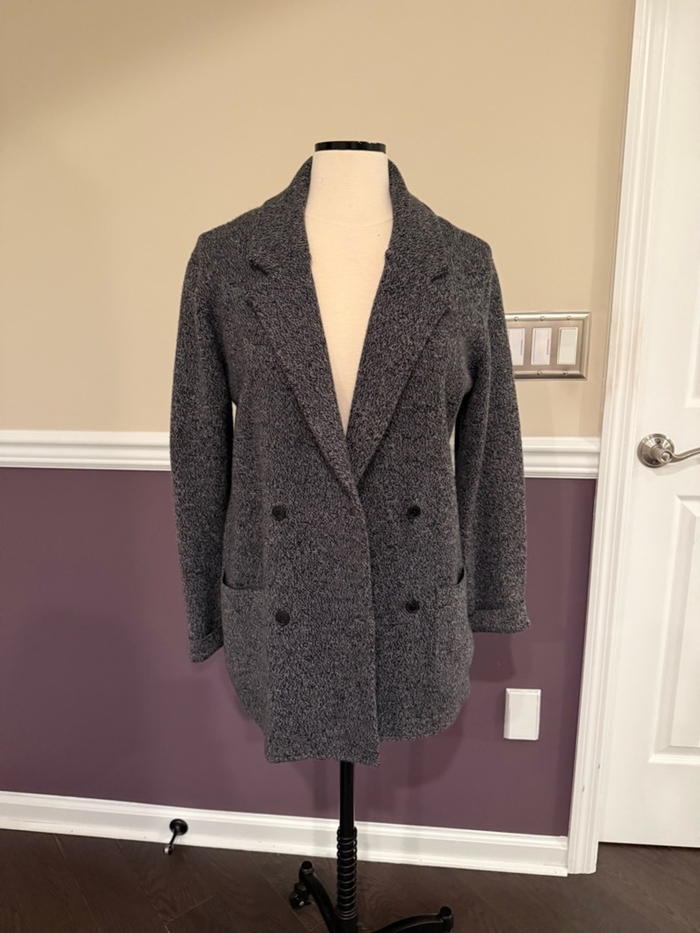 Nordstrom Charcoal Gray Double-Breasted Knit Blazer